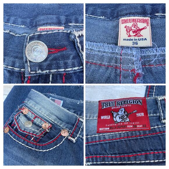 Y2K True Religion Jeans Sz 36 Faded Blue Denim World Tour Ticket Billy Super T - Picture 16 of 16